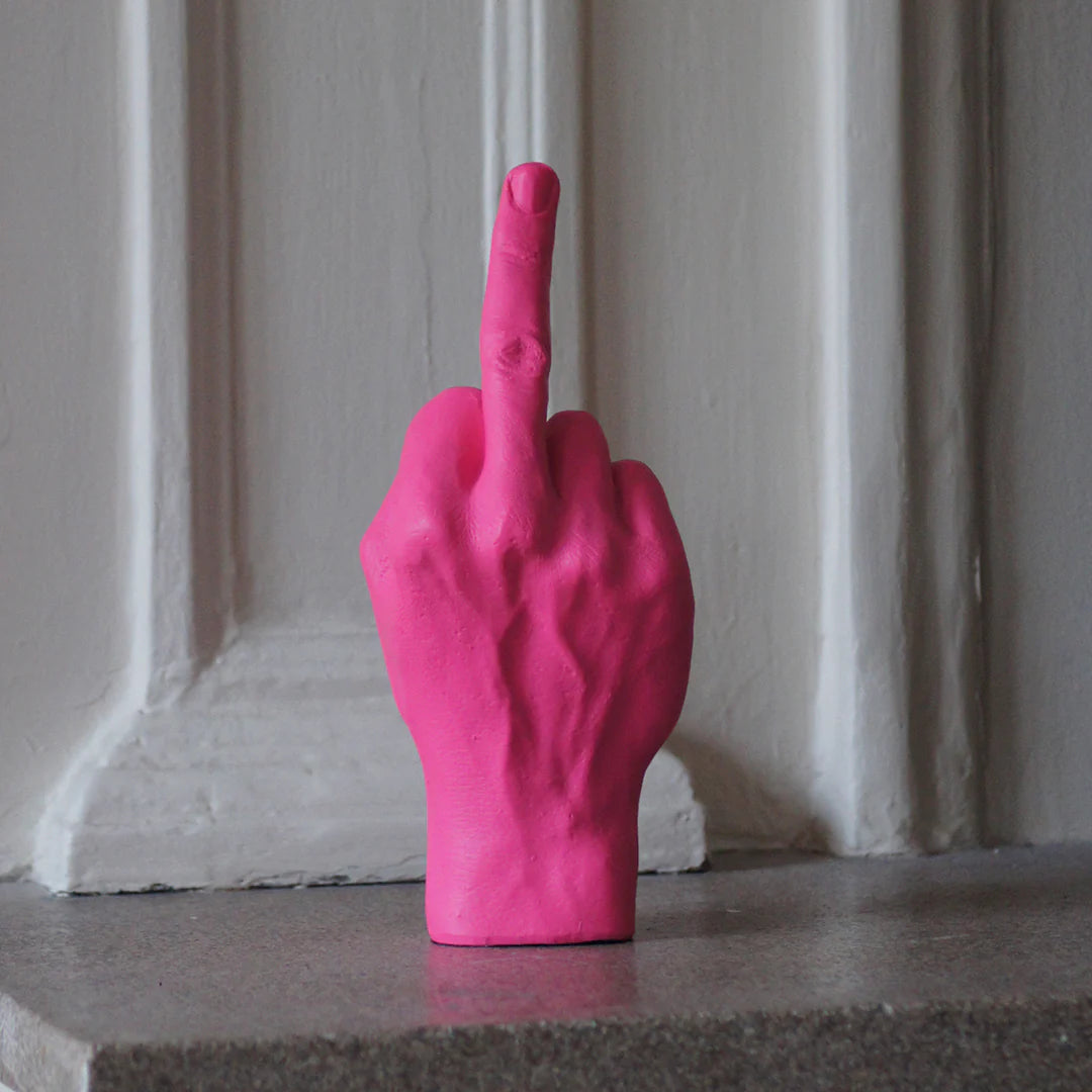 Sculpture main doigt d'honneur rose