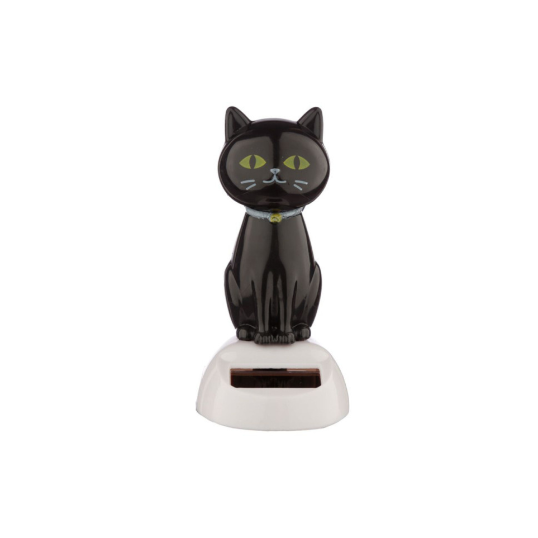 Figurine Solaire Chat Noir Porte-Bonheur