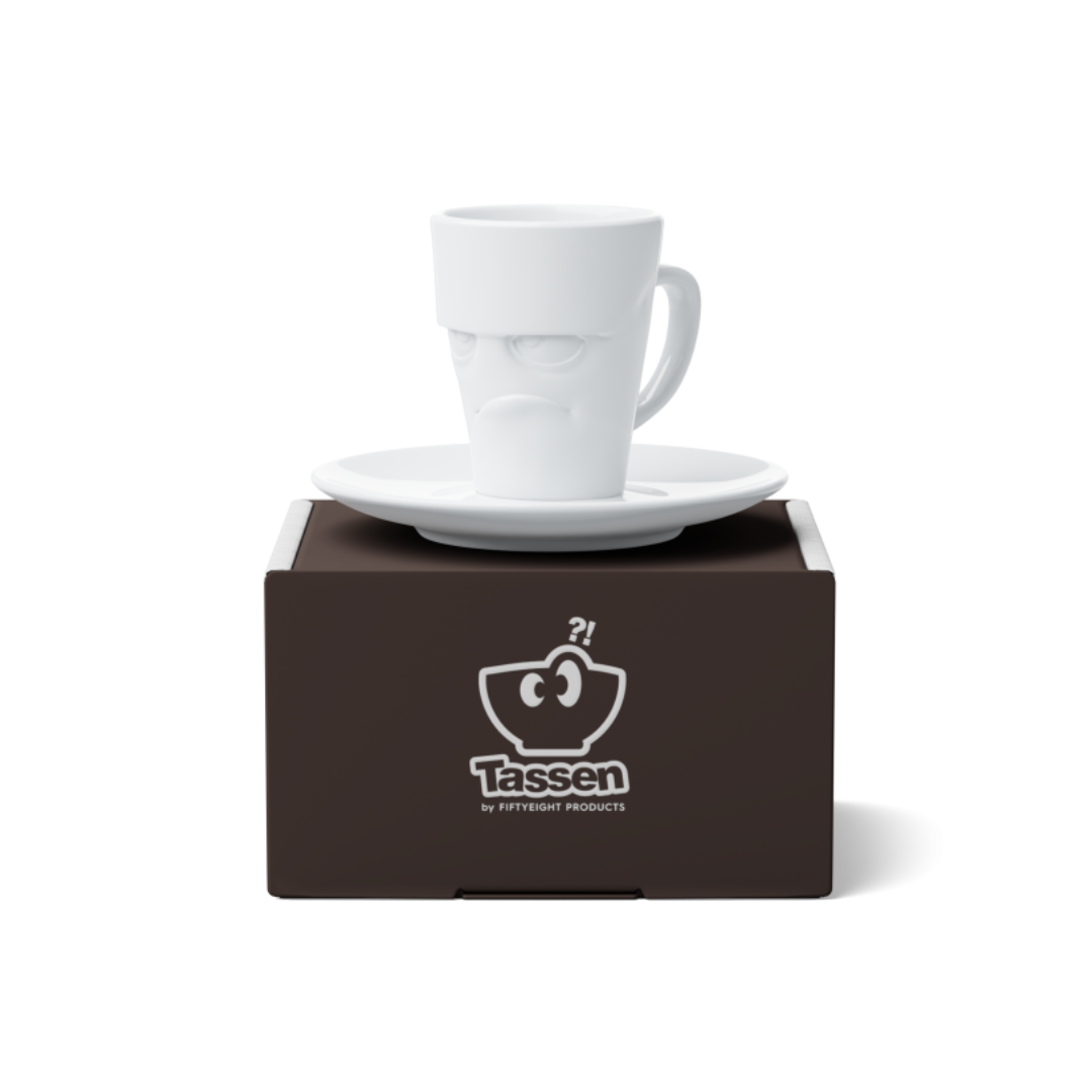 Tasse à espresso visage "Grognon" avec soucoupe