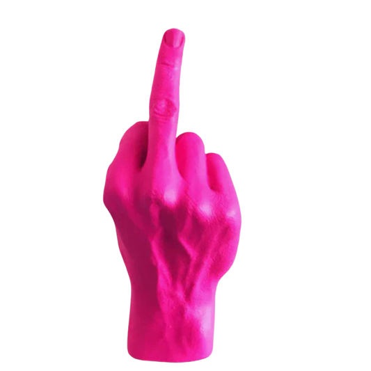 Sculpture main doigt d'honneur rose